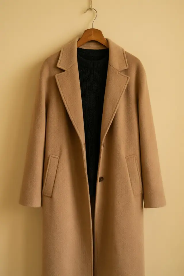 A camel coat, a look from the library