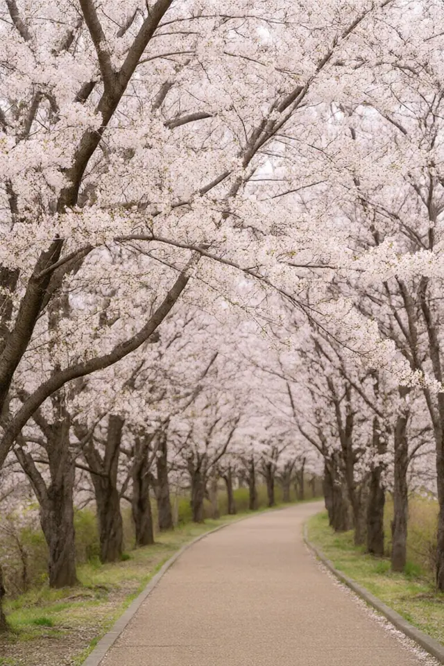 A cherry blossom path, a place from the library