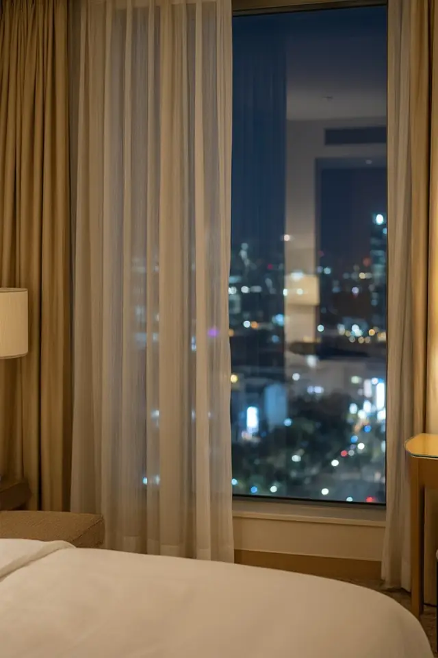 A hotel suite at night, a place from the library