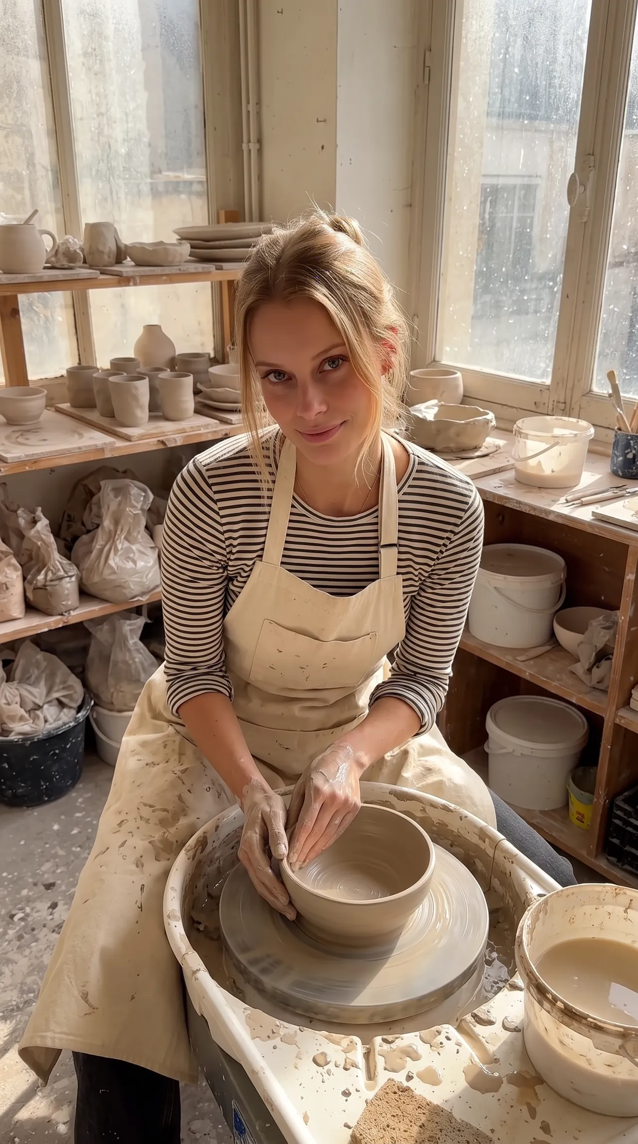 Sofia at a pottery wheel